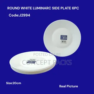 6pcs Round White Luminarc Side Plate 20cms