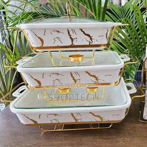 3pcs Black Gold Ceramic Chaffing Dish Sizes 3.5ltrs,2.5ltrs,1.8l
