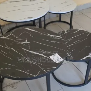Stylish Marble-Effect Nesting Coffee Table With Black Stand
