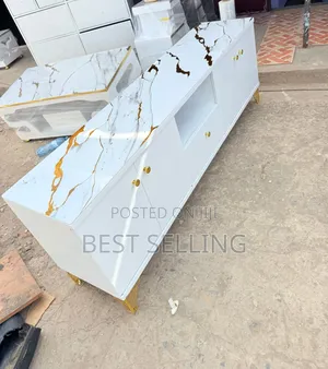 Squared White Marble Top Tv Stand