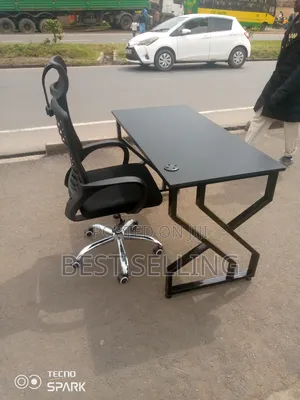 All Black Metallic Study Desk and Headrest Chair