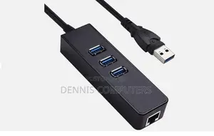 3-Port Usb 3.0 Hub With Gigabit Ethernet Adapter 0.15m Black