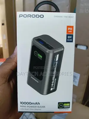 Porodo 10000mah Mini Power Bank With Real Time Display - Grey