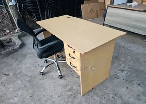 White Brown Simple Office Desk and Chair