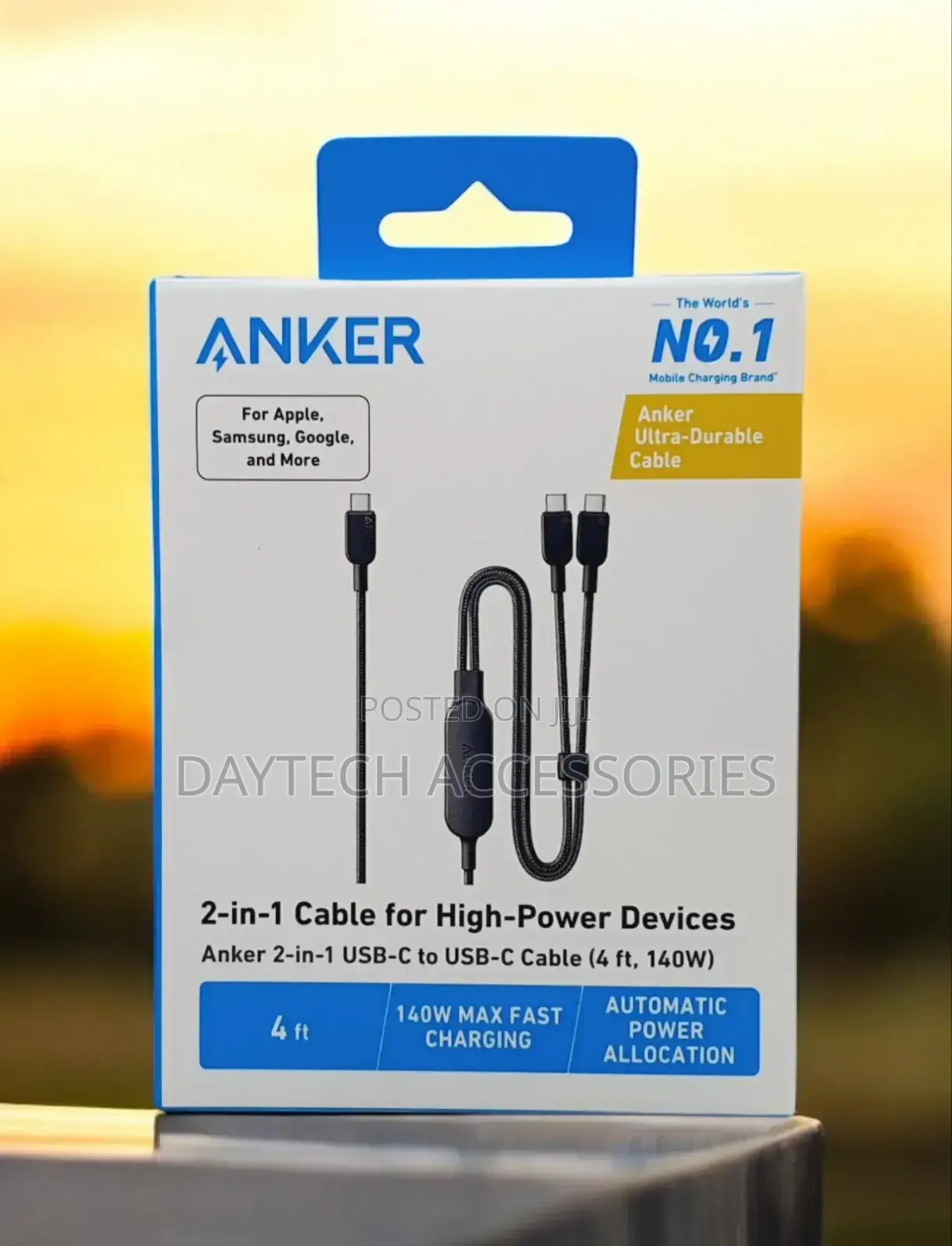 The Anker 2-in-1 Usb-C to Usb-C Cable (4 Ft, 140w, Model A8895).