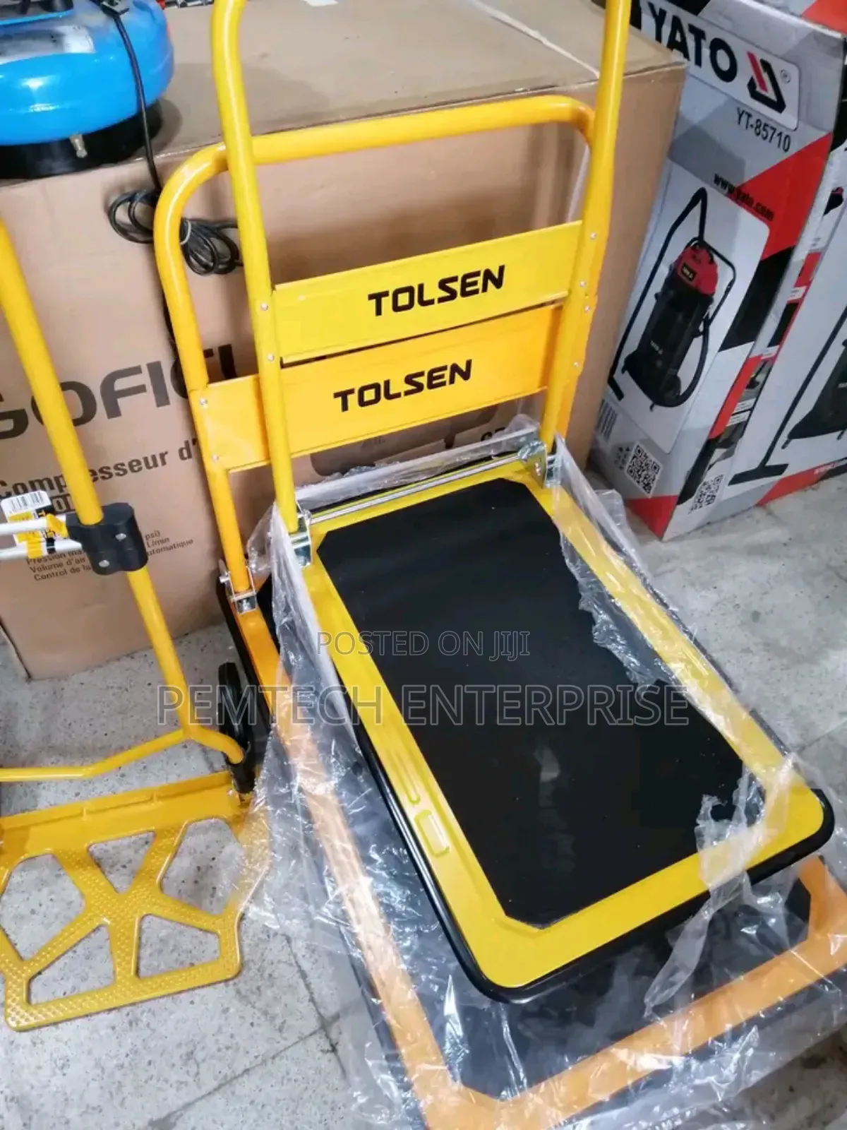 Tolsen Foldable Platform Hand Truck for Transporting Heavy Loads.
