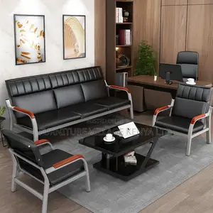Office Sofa; 5-seater Leather Padded Waiting Office Sofa