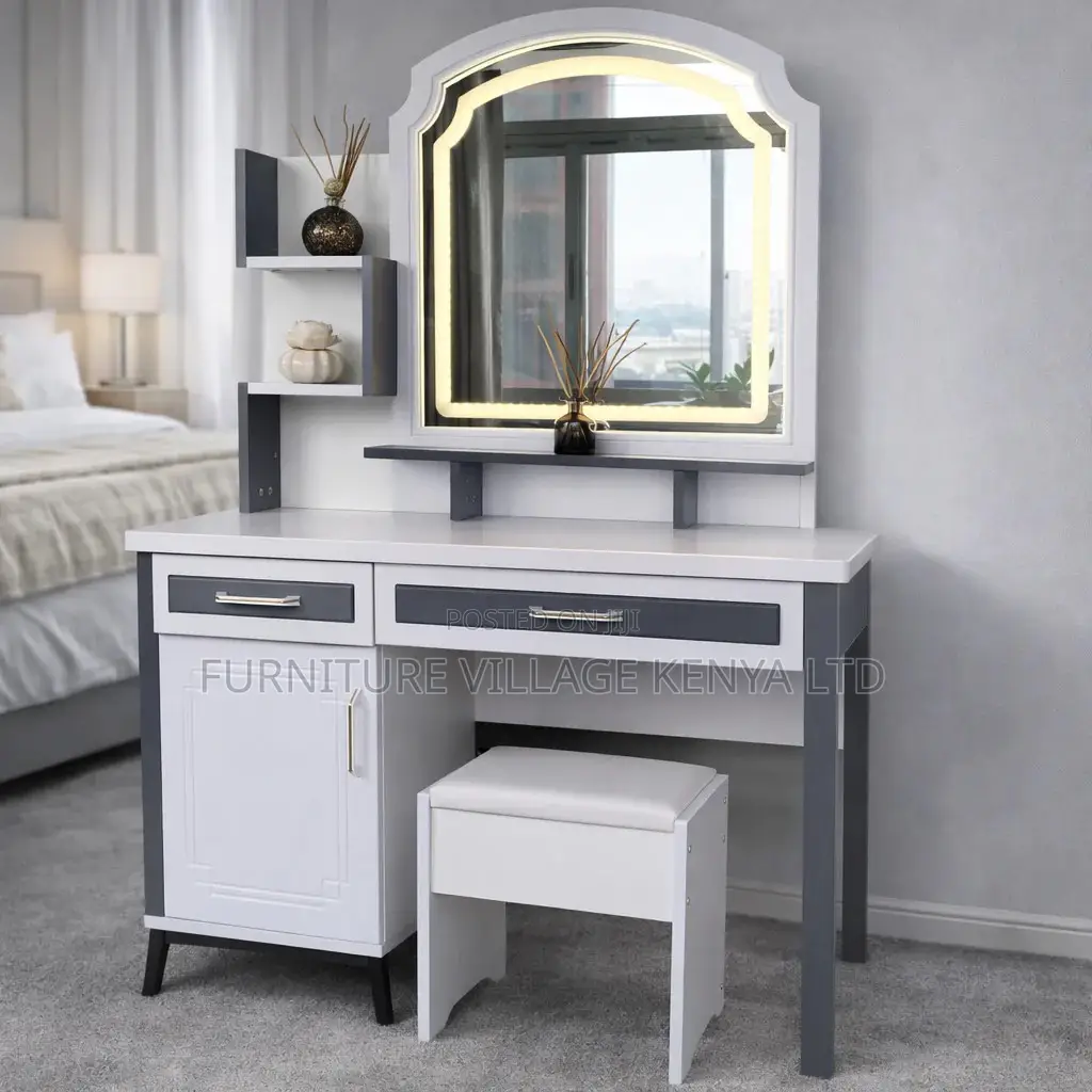 Dressing Table; White Vanity Dressing Table With Led Lights
