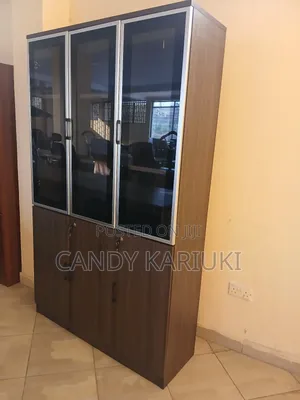 3 Door Wooden File Cabinet (Half Glass)