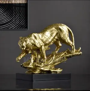Decorative Resin Tiger Figurine Finished in a Brilliant Gold Color