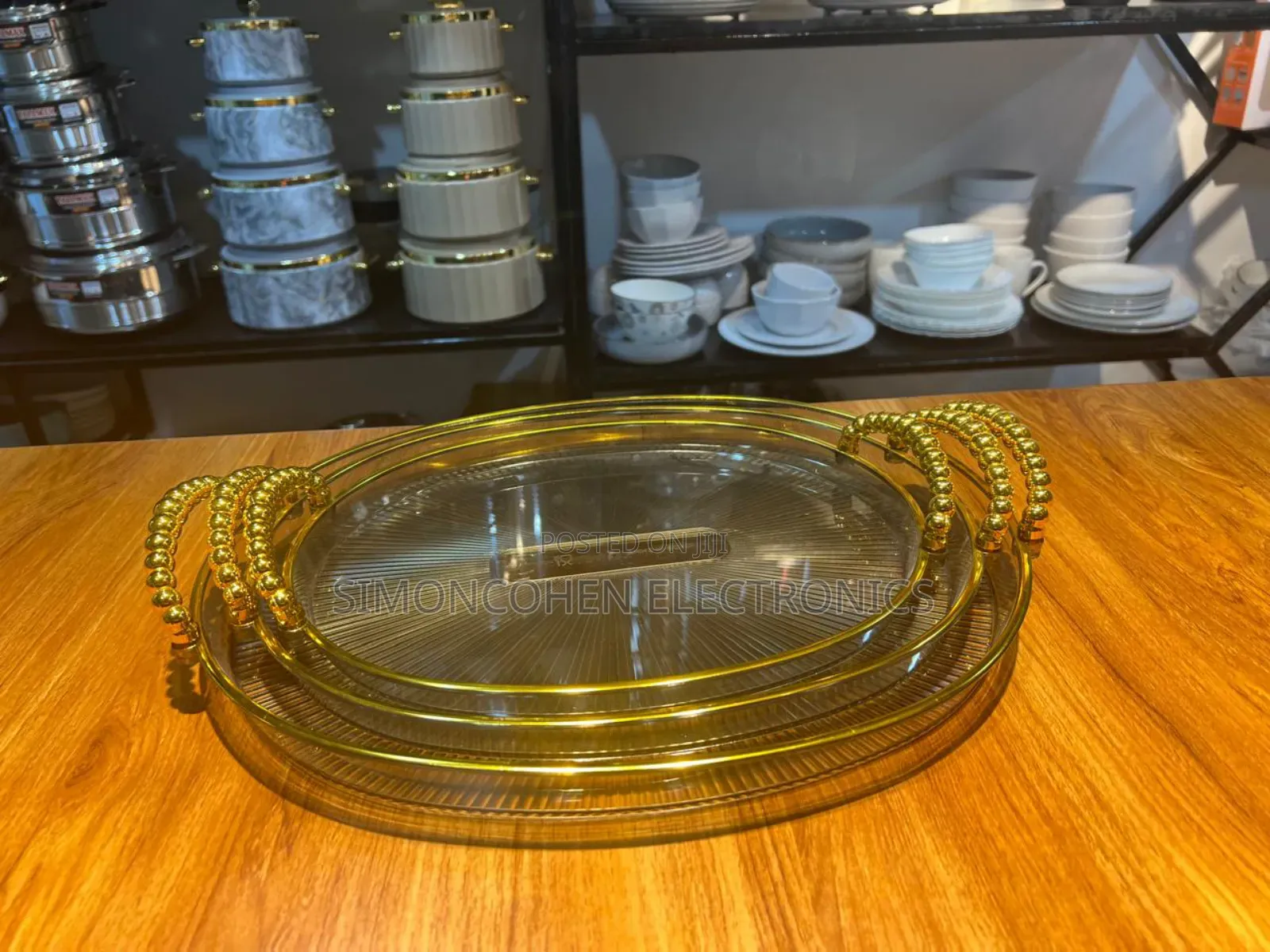 High Quality 3pcs Acrylic Tray Set With Golden Handlle