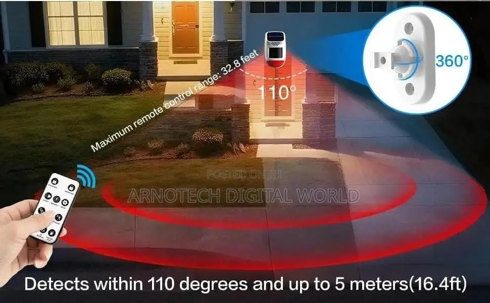 Wireless Infrared Motion Sensor Detector Strobe Siren Solar Alarm