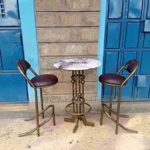 Marble Sheet Table With Two High Stool Chairs