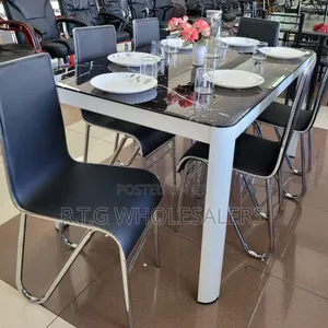 Luxury 6-Seat Marble Dining Table With Glass Surface