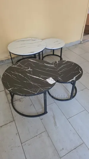 Nesting Coffee Table Marble Effect (Mdf) With Black Stand