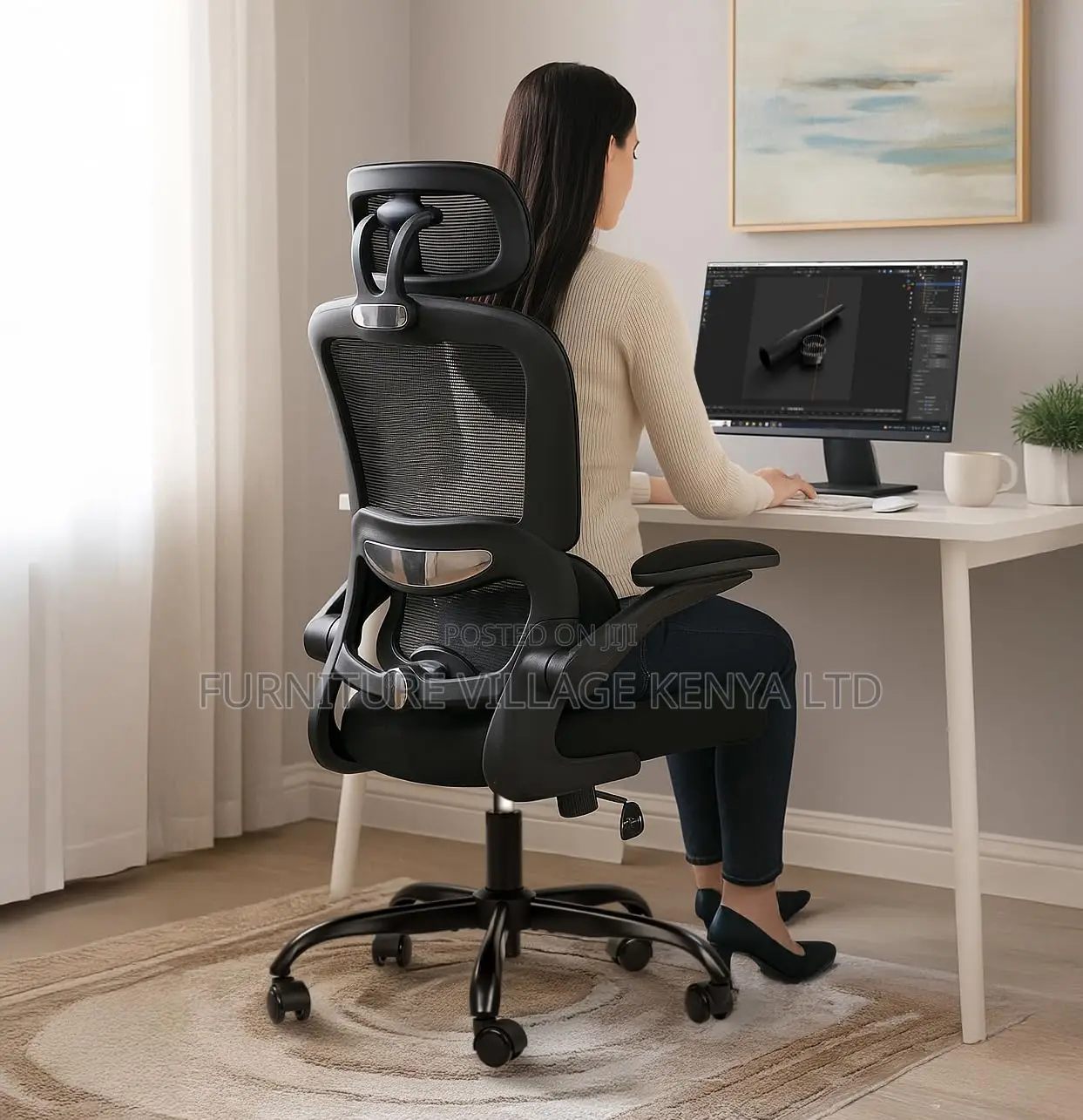 High Back Computer Chair With Adjustable Seat, Lumbar Support