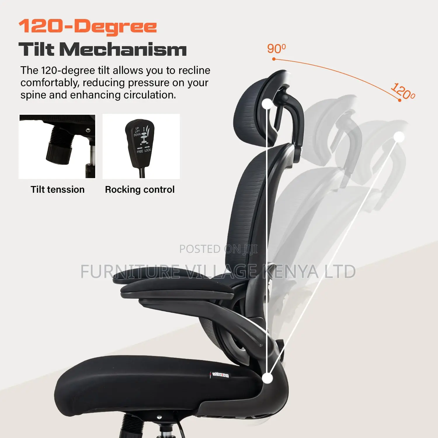 High Back Computer Chair With Adjustable Seat, Lumbar Support