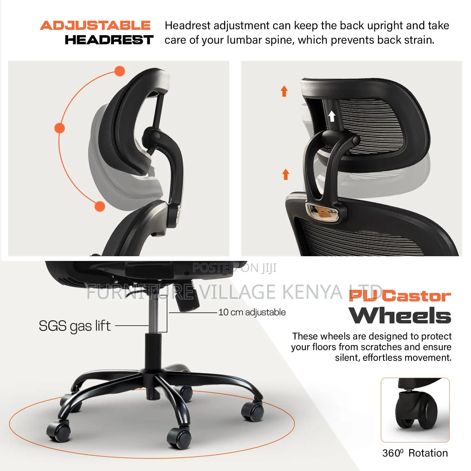 High Back Computer Chair With Adjustable Seat, Lumbar Support