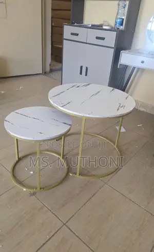 White Nesting Coffee Table Marble Effect (Mdf)