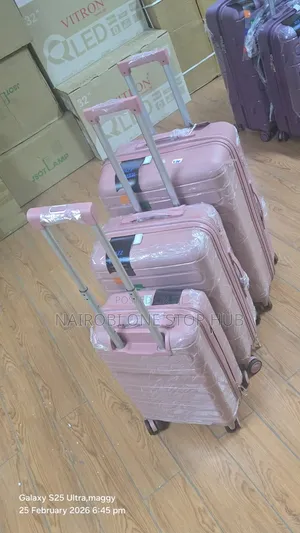 Pink 3 in 1 Rubber Suitcase Double Zip