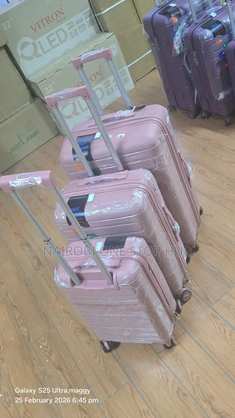 Pink 3 in 1 Rubber Suitcase Double Zip