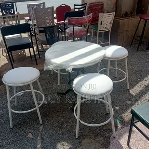 Restaurant Set of White Stools and Powder Coating Finish