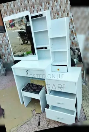 White Dressing Table, Executive Wooden With Shelves,
