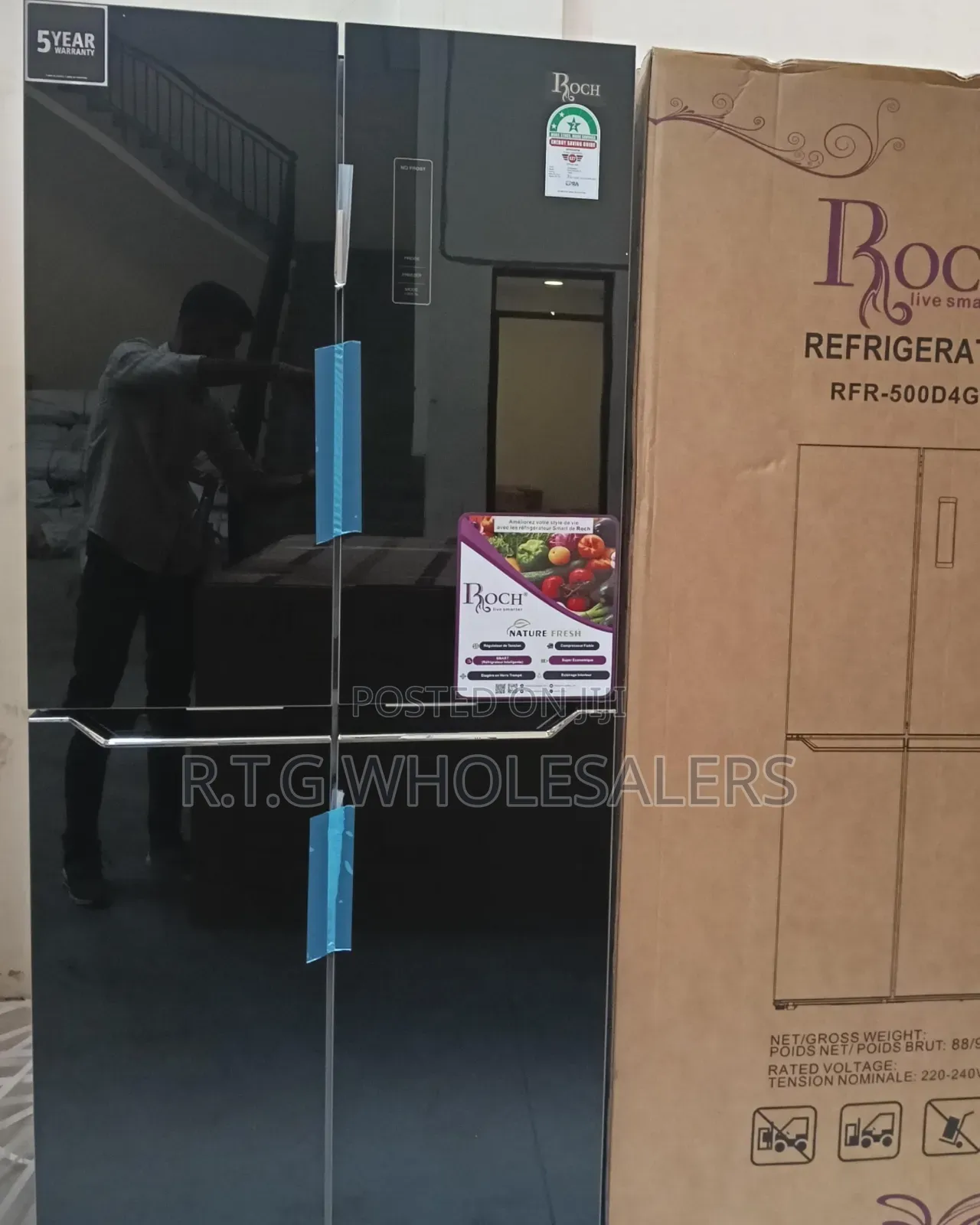 Roch 421 Litres Four-Door Glass Fridge