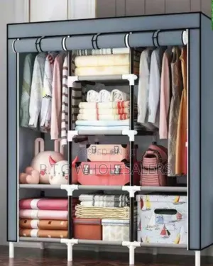 Portable 3‐Column Wooden Closet – Easy Assembly