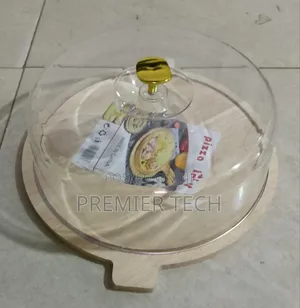 30cm Bamboo Tray With Handle + Acrylic Dome Cover for Food Bread Cake