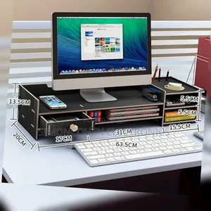 Desktop Computer Bamboo Stand Riser With Desk Storage Organizer