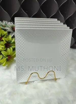 Set of 6 White Square Ceramic Dinner Plates 10”