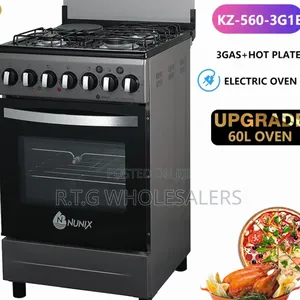 Nunix 50×55 Dual‐Fuel Cooker (3 Gas + Electric Oven + Hotplate)