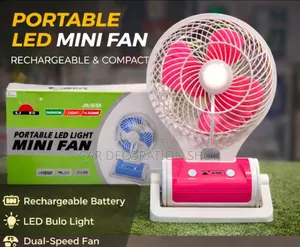 Table Mini Fan With Rechargeable Battery,Led Bulb,Dual Speed