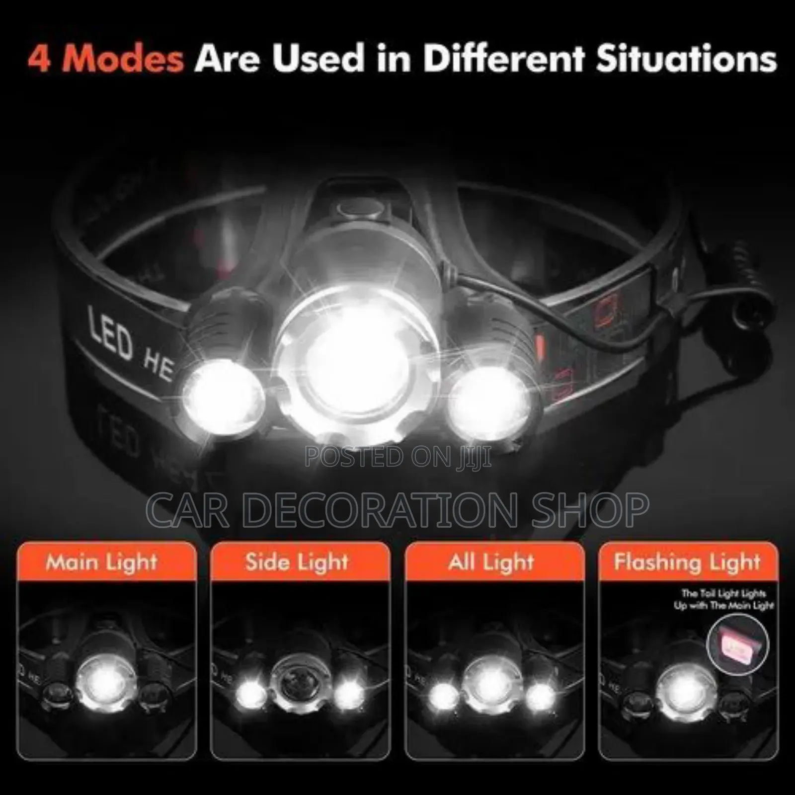 Picnic/Camping/Warehouse Head Mount Flashlight Torch With 3headed Bulb