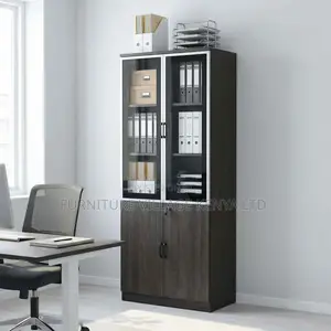 Office Cabinet; Glass & Wood 2-door Office Storage Cabinet