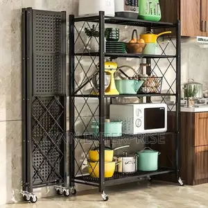 Foldable Multipurpose Rack With Shelves Wheels/