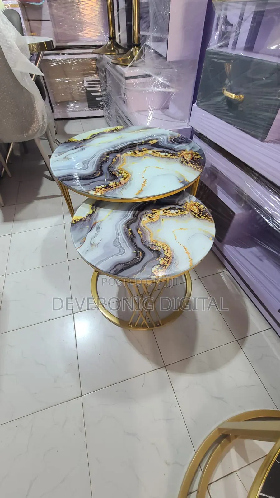 Modern Luxury 2in1 Marble Effect Nesting Tables 00