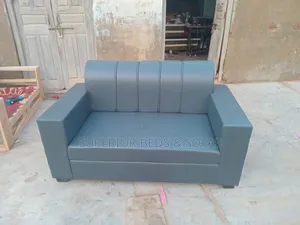 Blue Leather Two-Seater Sofa