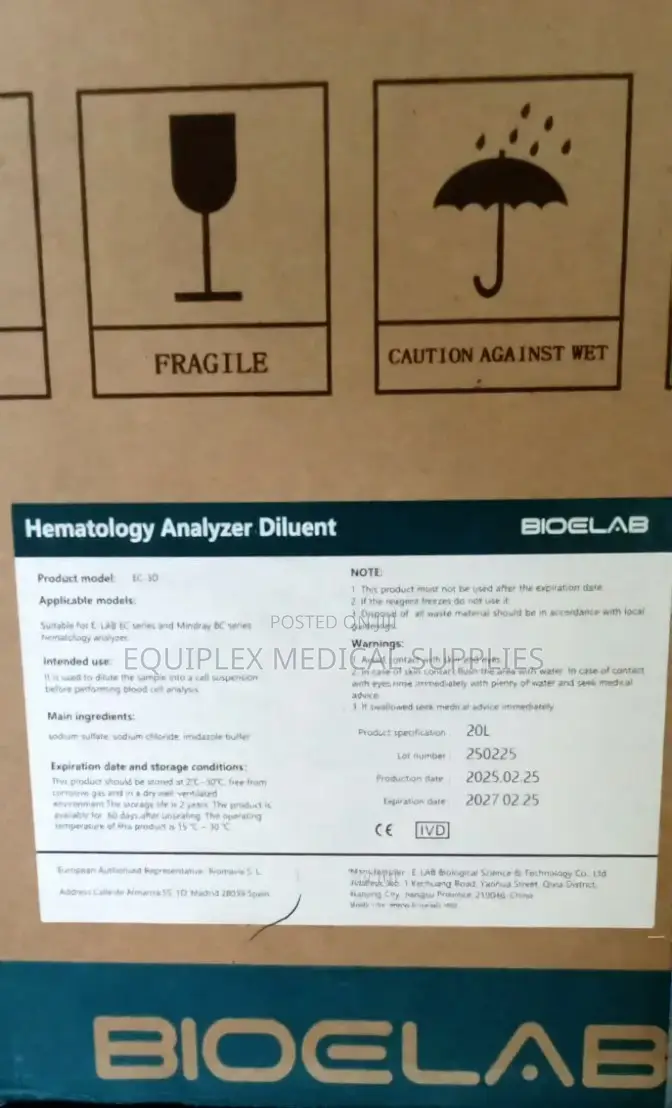 Hematology Analyzer 20l Diluent / Open-System Diluent