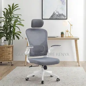 White Ergonomic Office Chair With Flip Armrest