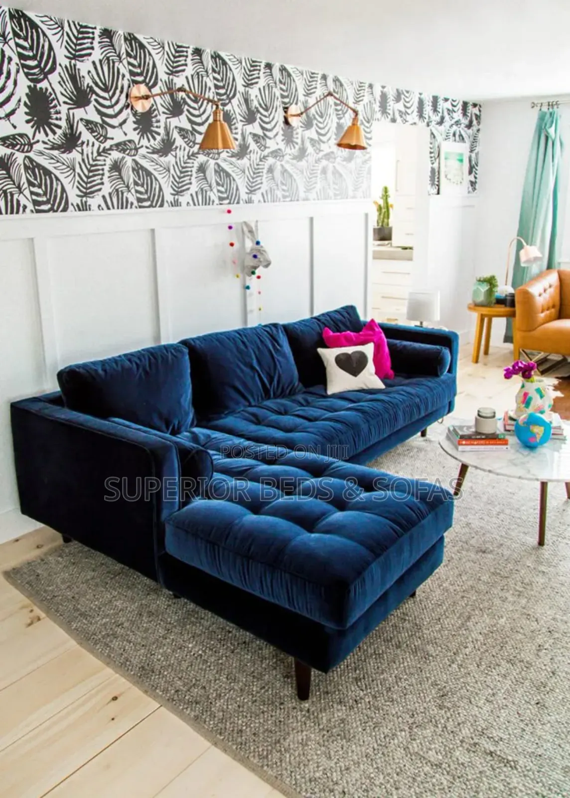 Navy L-Shaped Sofa Free Delivery