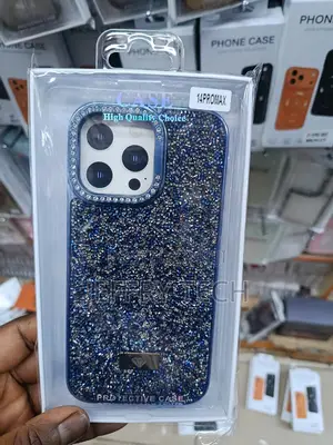 Diamond-Studded Phone Case in Blue, for the Apple iPhone 14 Pro Max.