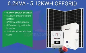 6.2kw Inverter - 5.12kwh Lithium -(6)595w Solar -Free Installation Kit
