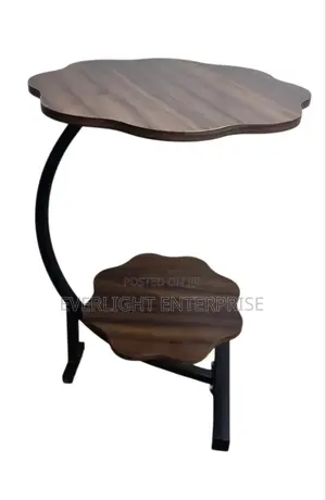Wooden Wavy Top Bottom Metallic Crescent Frame 2 Layer Table