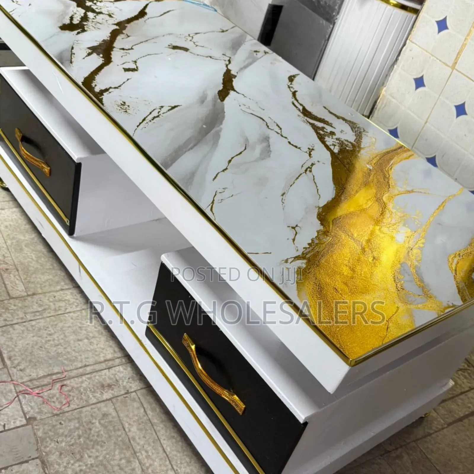 Modern White Coffee Table With Marble Tiled Surface