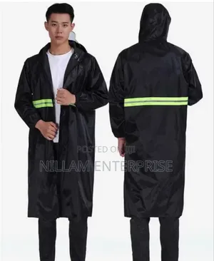 *Long Black Adult Raincoat Waterproof Rain Jackets