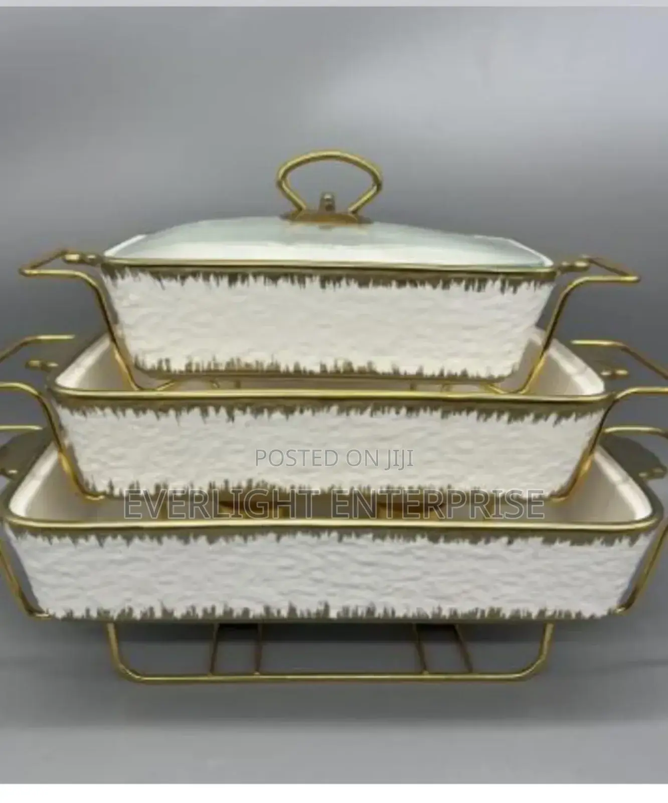  
3pcs White Gold Ceramic Chaffing Dish