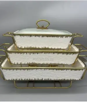  
3pcs White Gold Ceramic Chaffing Dish