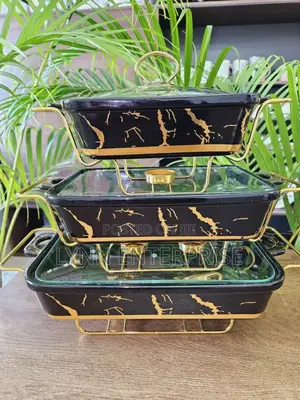 3pcs Black Gold Ceramic Chaffing Dishes